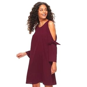 Speechless Junior's Plum Purple Tie‎ Cold-Shoulder Shift Dress Small